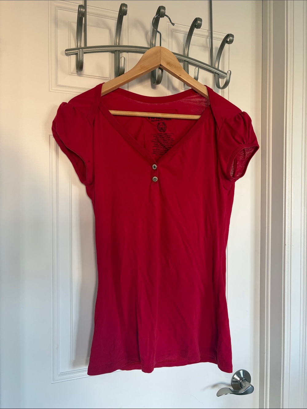 vintage timeout red puff sleeved henley t-shirt